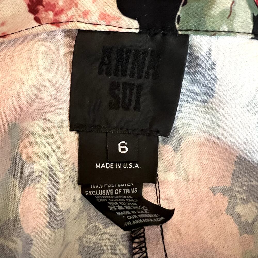 Anna Sui Wide Leg Floral Pants Size 6 black red green - Picture 5 of 6